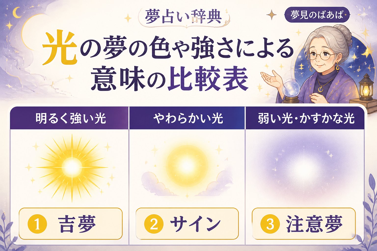 スピリチュアル 光の夢の色や強さによる意味の比較表