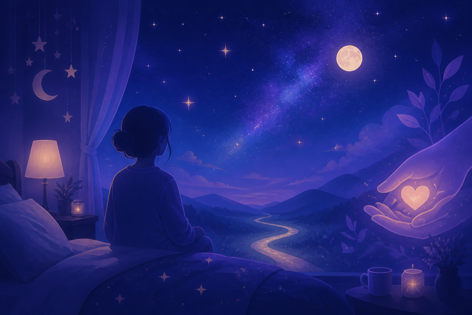 安心感を与える夜空と人物のシルエット