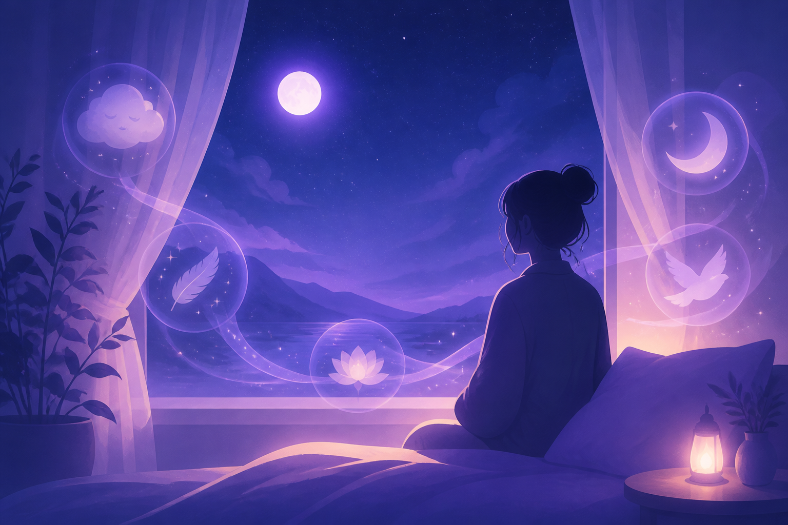 安心感を与える夜の風景と人物シルエット